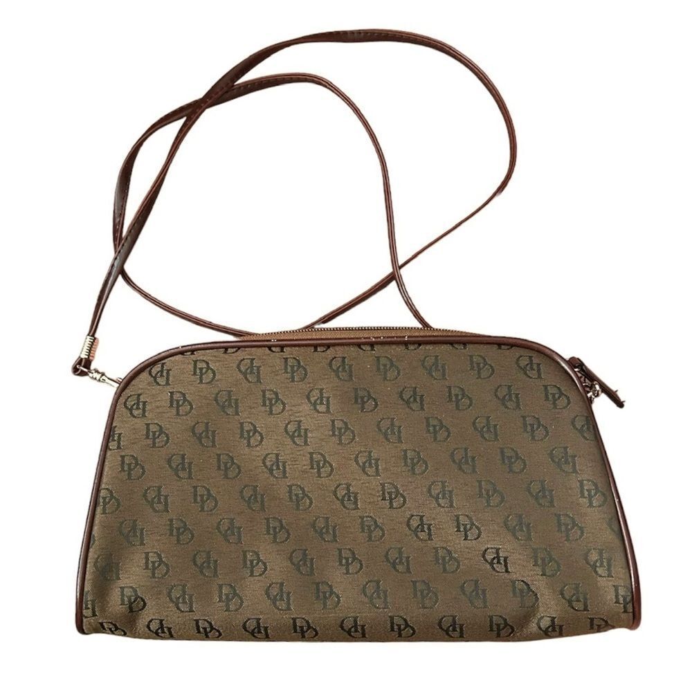DD Brown Double Stitched Logo Fabric Silver Hardware Crossbody Lightweight Bag